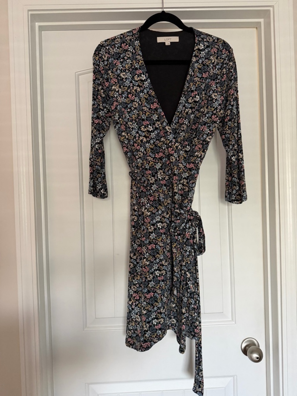 LOFT Navy Floral Wrap Midi Dress